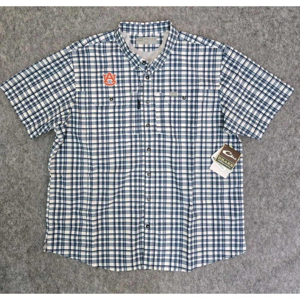 Plaid Short-Sleeve Button-Down Shirt - Blue/White